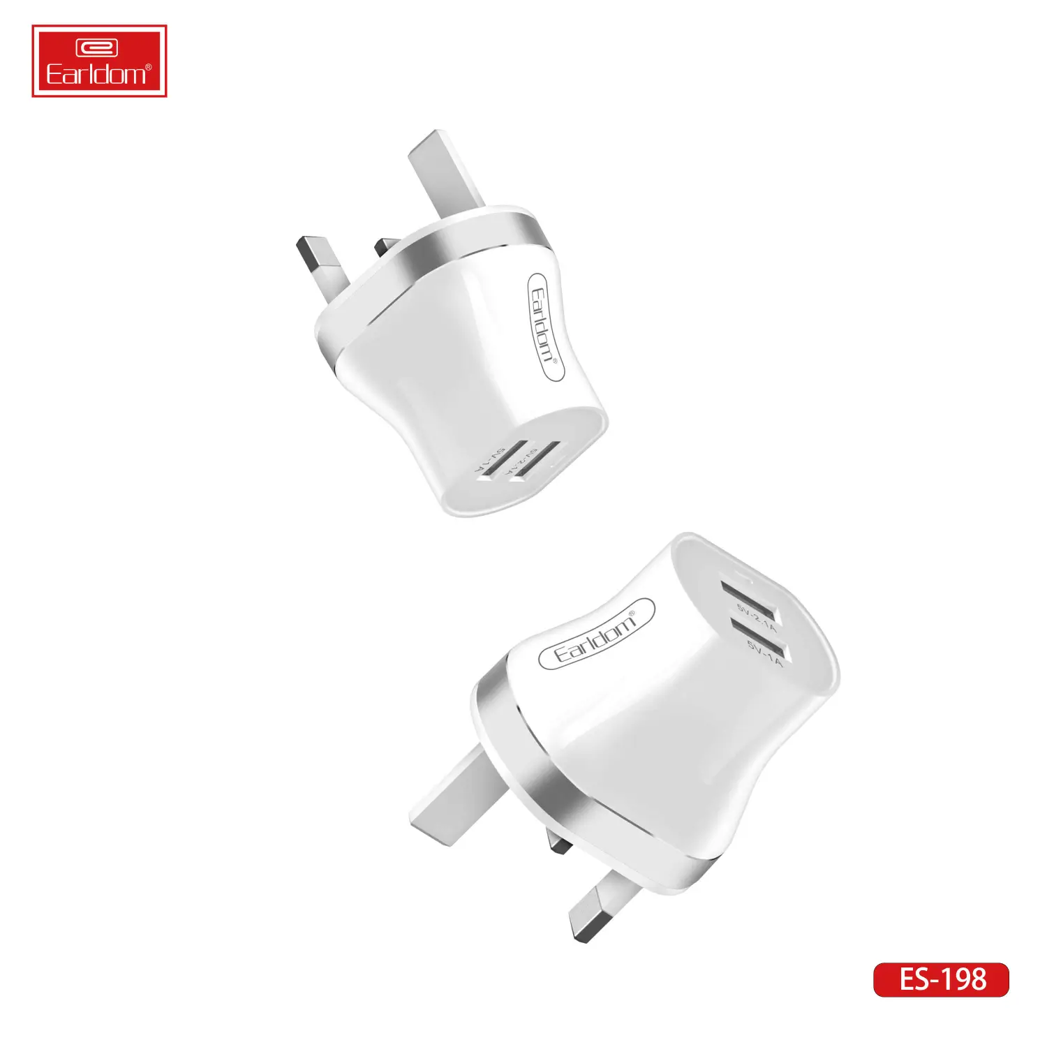 Earldom Wall Adapter UK Plug Dual USB With Lightning Cable ES-198